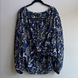 White House Black Market Navy Floral Blouse